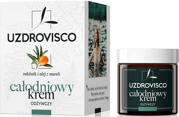 Nährende Gesichtscreme von UZDROVISCO mit Sanddorn- und Aprikosenöl, 50 ml, für Tag und Nacht, pflegt die Haut intensiv.