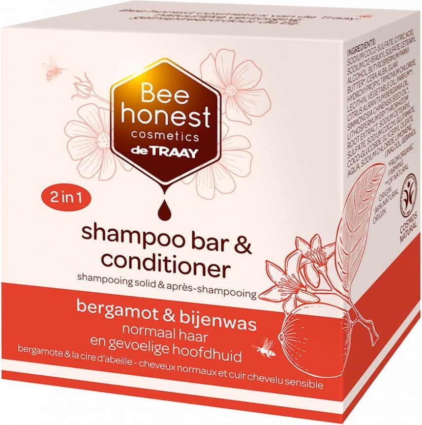 BEE HONEST 2in1 Shampoo und Conditioner für normales Haar und empfindliche Kopfhaut, Bergamotte und Bienenwachs, 80 g