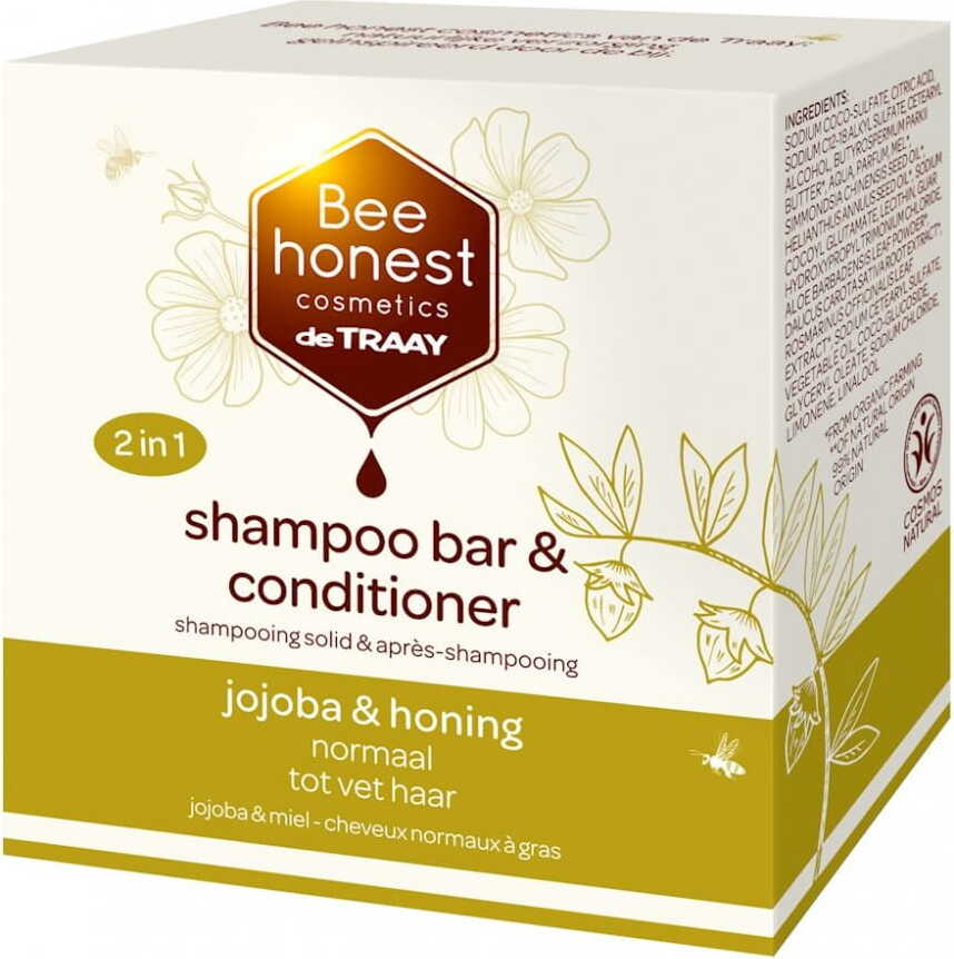 BEE HONEST 2-in-1 Shampoo und Spülung für normales und fettiges Haar, mit Jojobaöl und Honig, 80 g
