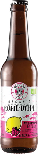 Bio Kombucha mit Himbeere und Zitrone von KOALA KOMBUCHA, 330 ml, erfrischendes Getränk mit fruchtigem Geschmack, in Flasche