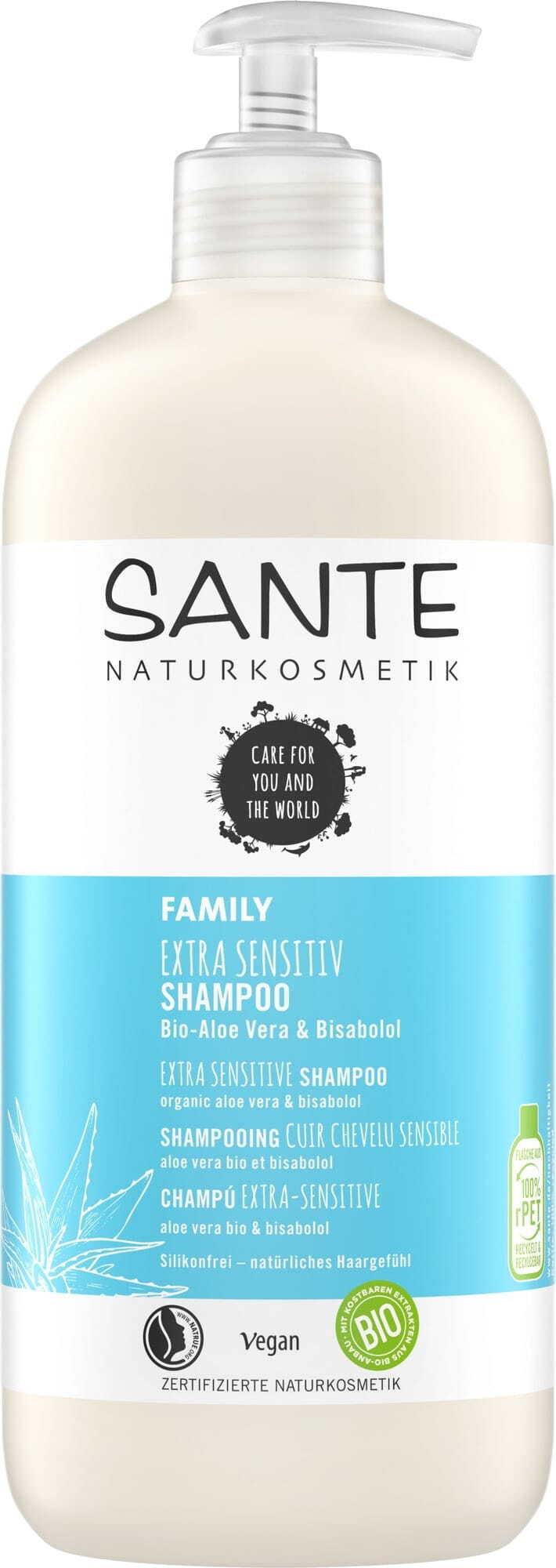 SANTE Shampoo für empfindliche Kopfhaut mit Aloe und Bisabolol, 500 ml, flüssige Pflege für empfindliches Haar.