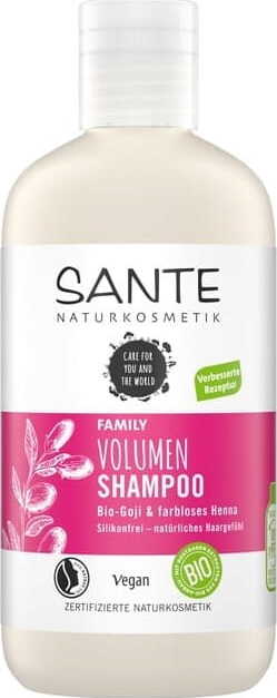 Volumengebendes Haarshampoo von SANTE mit Goji-Beere und farbloses Henna, 250 ml, für mehr Fülle und Pflege.