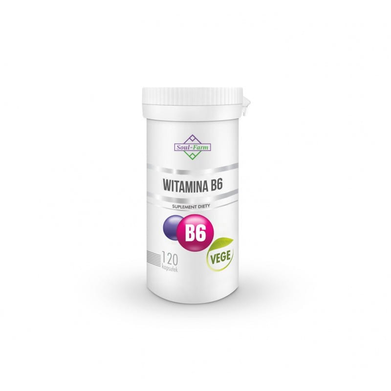 Vitamin B6 Kapseln von SOUL FARM, 120 Stück, 18 mg Vitamin B6, braune Kapseln in einer Packung.