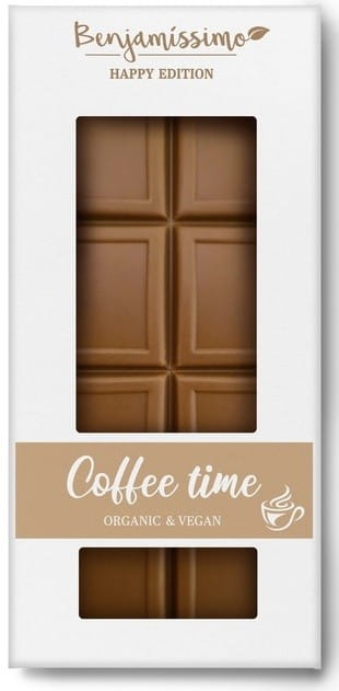 Vegane BIOBENJAMIN Schokolade mit Kaffee, glutenfrei, 70 g, ideal für Kaffeezeit, aus biologischen Zutaten