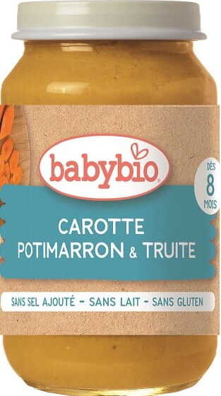 Baby Forelle mit Karotten und Kürbis, glutenfrei, bio, ab 8 Monaten, in 200 g Packung, von BABYBIO