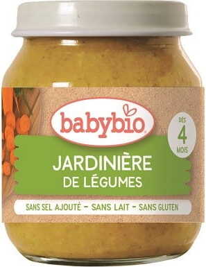 Bio-Gartengemüsepüree für Babys ab 4 Monaten, glutenfrei, 130 g, von BABYBIO, cremige Konsistenz mit frischem Gemüse
