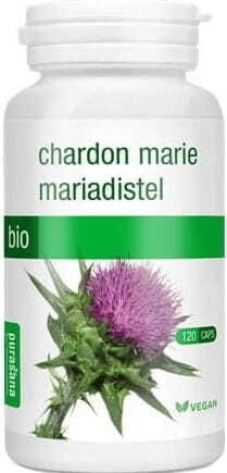 Bio Mariendistel-Kapseln von PURASANA, 120 Stück, natürliche Ergänzung in 324 g Verpackung, zeigt die Kapseln in einer Packung.