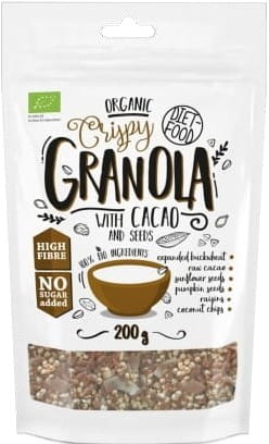 Müsli mit Kakao ohne Zucker von DIET FOOD, 200g Packung, nährstoffreiches Frühstück mit Schokoladengeschmack, ohne zugesetzten Zucker