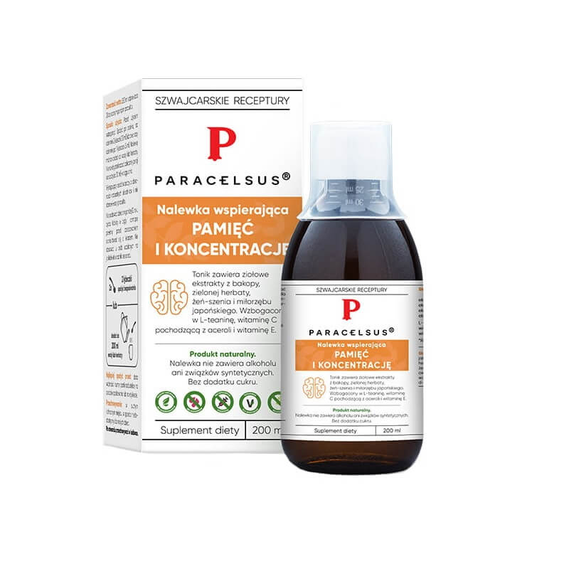 PHARMATICA Paracelsus-Tinktur zur Unterstützung von Gedächtnis und Konzentration, 200ml Flasche auf weißem Hintergrund