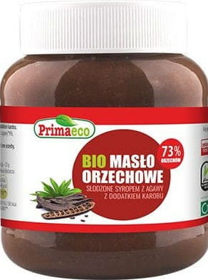 Bio Erdnusscreme mit Johannisbrot- und Agavensirup von PRIMAECO in 340g Glas, cremige Nussbutter mit natürlichen Zutaten