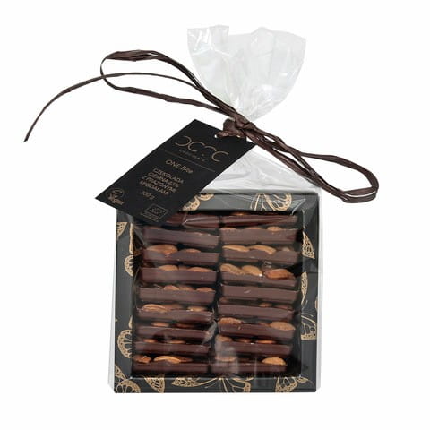 Zartbitterschokolade 65% mit gerösteten Mandeln, glutenfrei und biologisch, COCOA, 300 g, appetitliches Schokoladenstück mit Mandeln