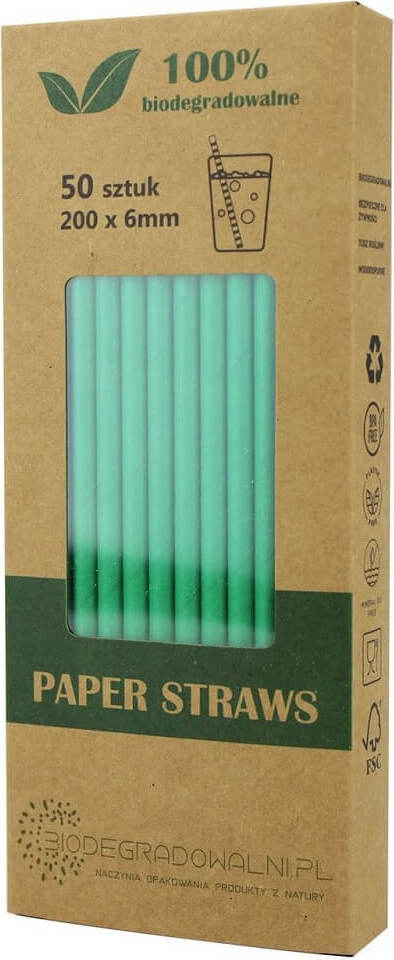 50 grüne Papierstrohhalme von BIODEGRADOWALNI, biologisch abbaubar, umweltfreundliche Trinkhalme für Getränke.