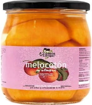 Glas mit glutenfreien Bio-Pfirsichen in Reissirup von A2 PASOS DEL CAMPO, 550 g, frische Früchte in süßer Sirup.