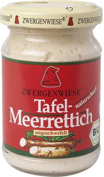Geriebener, glutenfreier Bio Meerrettich von ZWERGENWIESE in 90 g Packung, frischer und würziger Geschmack