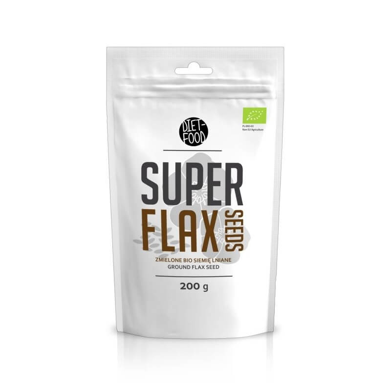Gemahlene, entrahmte Bio-Leinsamen in 200 g Packung, ideal für Diät und gesunde Ernährung, von DIET FOOD.