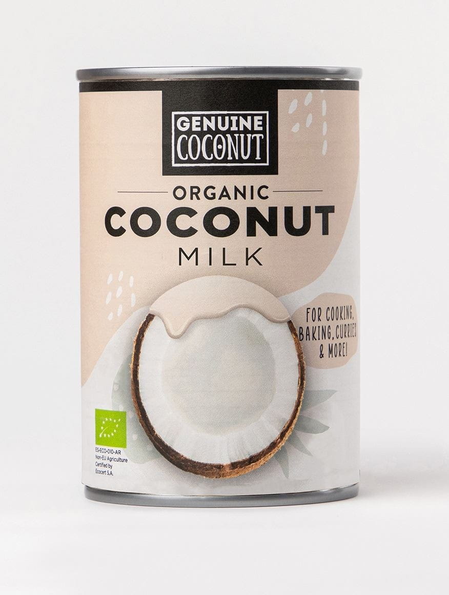 Genuine Coconut Kokosmilch Kokosdrink (17% Fett), glutenfrei, BIO in 400 ml Dose, echtes Kokosnussfleisch sichtbar