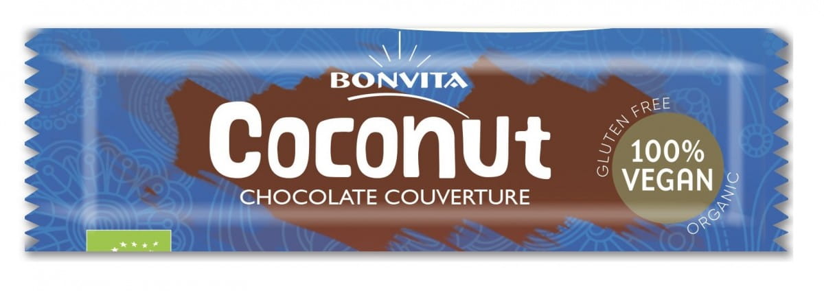 Bio Kokosfüllung Riegel im Schokoüberzug von BONVITA, glutenfrei, 40 g, leckere Süßigkeit mit Kokosgeschmack.