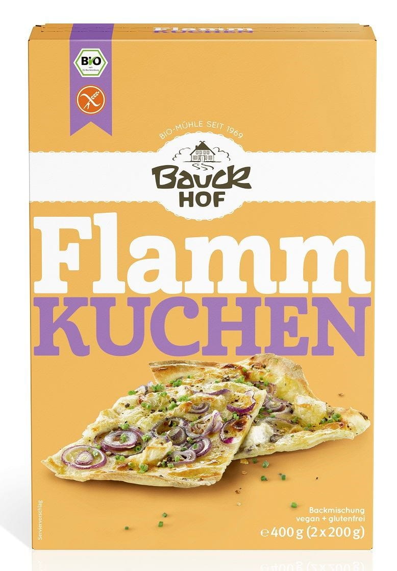 Bio glutenfreie Flammkuchen-Mischung von BAUCK HOF, zum Backen, 2 x 200 g, frisch und natürlich.