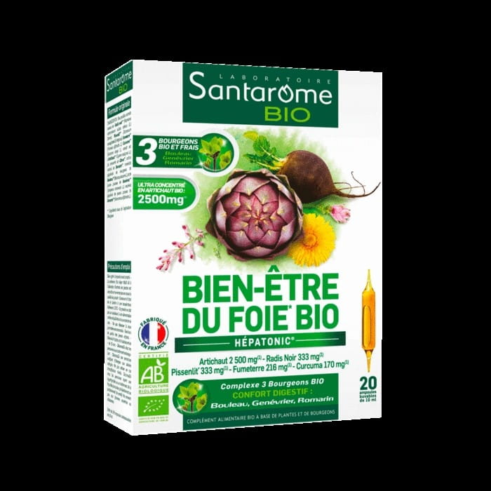 Bio Leberunterstützung in Ampullen, 20 x 10 ml, von SANTAROME, klare Flaschen mit Flüssigkeit, für die Lebergesundheit