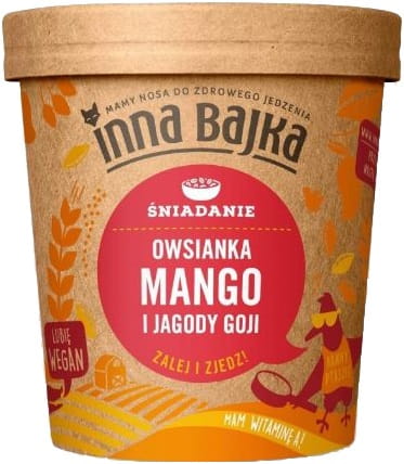 Getrocknete Mangobrei und Gojibeeren von INNA BAJKA, 70 g, in einer transparenten Packung mit buntem Etikett.
