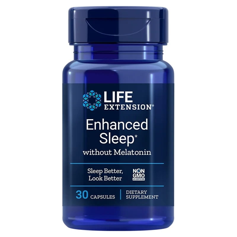 Hochwertige LIFE EXTENSION Schlafkapseln für verbesserten Schlaf ohne Melatonin, 30 Kapseln in einer weißen Packung