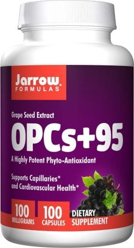 Hohlkapseln mit 95 % Traubenkernextrakt von JARROW FORMULAS, 100 Kapseln, Nahaufnahme der Kapseln in einer Packung