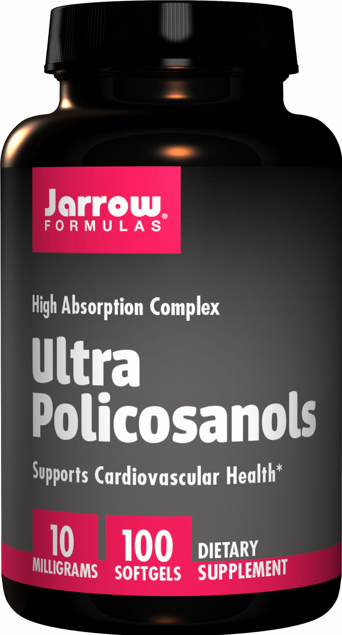 Ultra Policosanol von Jarrow Formulas, 10 mg Policosanol in 100 Kapseln, Nahaufnahme der Kapseln in der Dose.