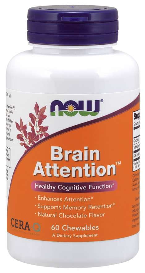 Nahrungsergänzung: Gehirnaufmerksamkeit 60 Tabletten von NOW FOODS, natürliche Kapseln zur Steigerung der Konzentration.
