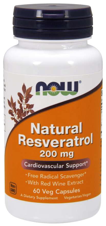 Natürliches Resveratrol 200 MG in 60 Kapseln von NOW FOODS, Nahaufnahme der Kapseln auf weißem Hintergrund