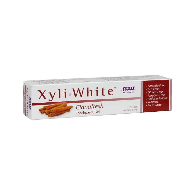 Xyliwhite Cinnafresh Zahnpasta Gel von NOW FOODS, 181 g, mit Zimtgeschmack und Zahnreinigungseffekt, auf dem Bild sichtbar.