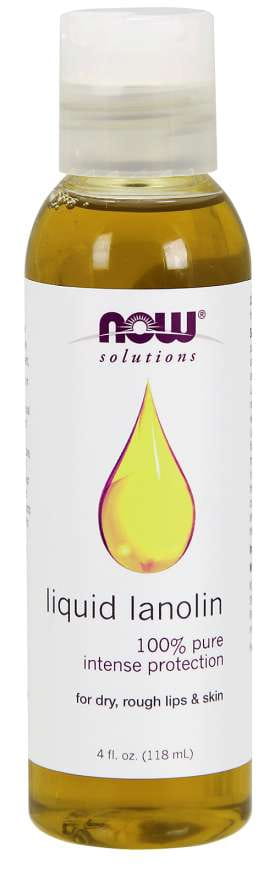 Hautpflege mit Lanolin, 118 ml von NOW FOODS, cremige Konsistenz, ideal zur Hautpflege, in einer weißen Flasche.