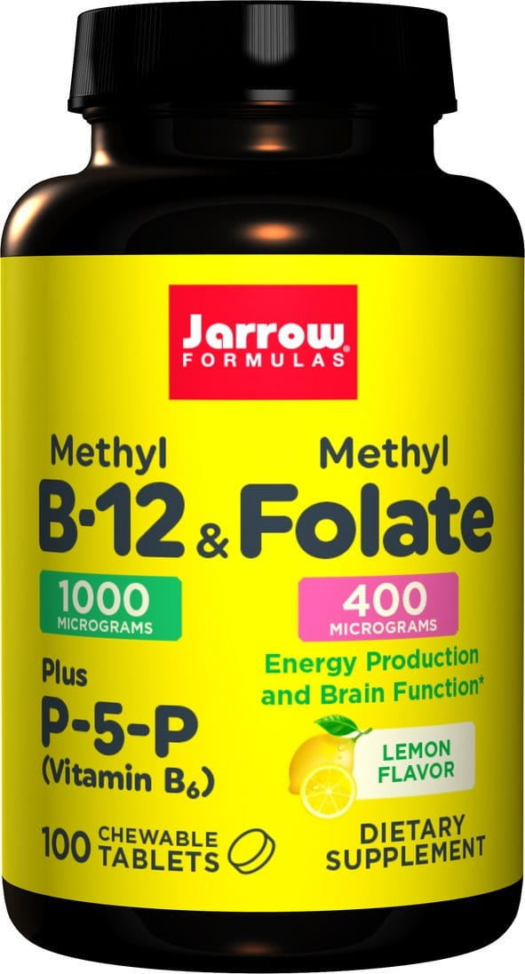 Hochwertige Methyl B12, Folat und Vitamin B6 Tabletten von JARROW FORMULAS in einer weißen JAR mit 100 Tabletten
