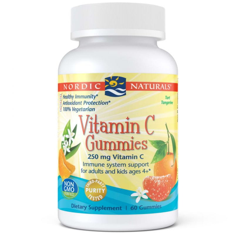 Vitamin C Gummibärchen von NORDIC NATURALS, bunte Vitamin C Gelees in einer transparenten Verpackung, gesundes Nahrungsergänzungsmittel