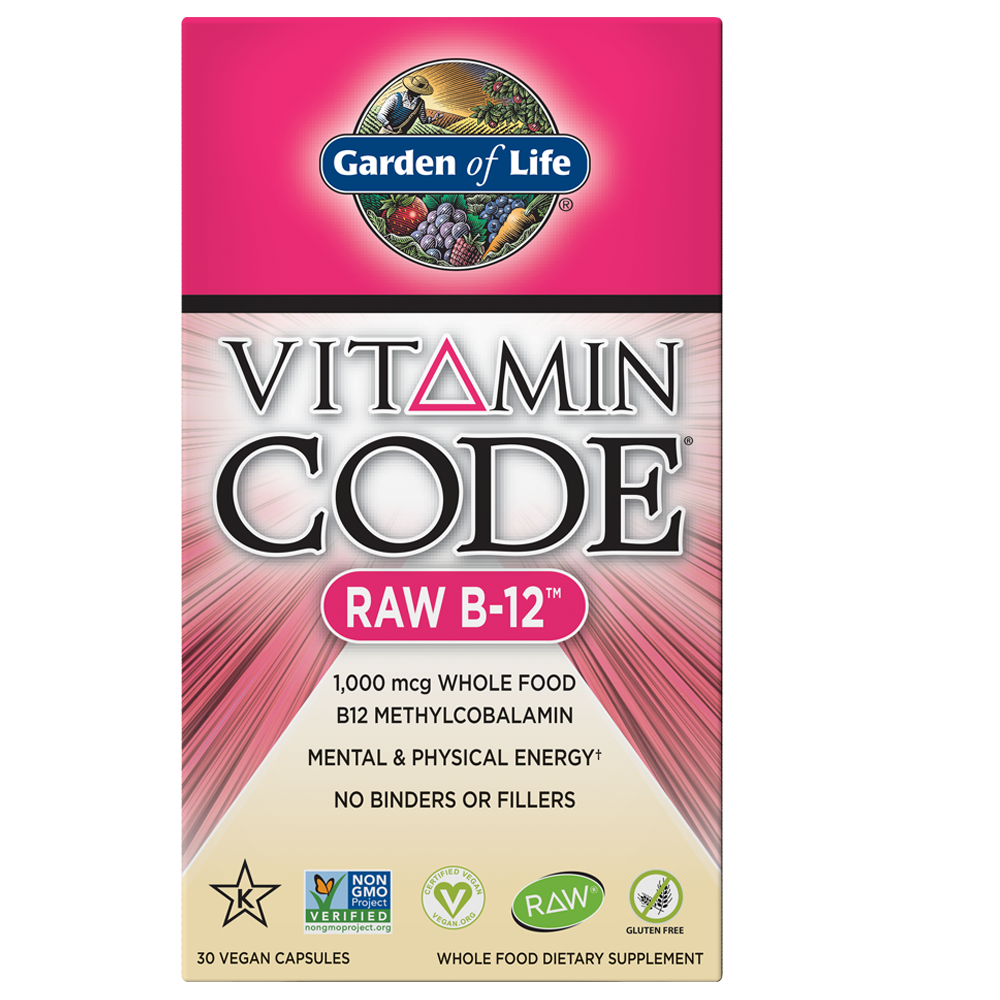 Vitamincode rohes B12 in 30 Kapseln von GARDEN OF LIFE, rezeptfreies Vitaminpräparat in einer weißen Verpackung
