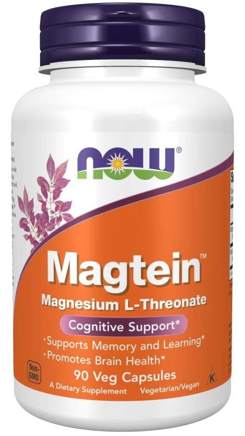 Magtein Magnesium L-Treonat von NOW FOODS in 90 Kapseln, close-up der Kapseln in einer offenen Packung