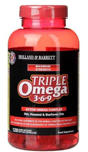 Holland & Barrett Triple Omega 369 Kapseln, 120 Stück, Omega-3-6-9 Nahrungsergänzungsmittel in Blisterpackung
