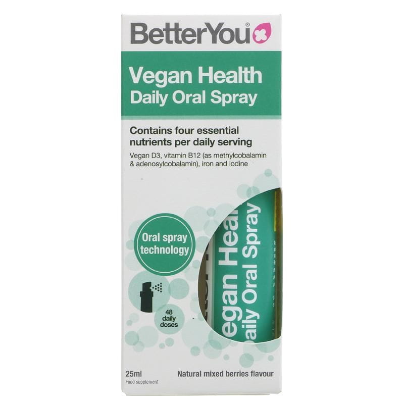 Veganes tägliches Mundspray von BETTERYOU, 25 ml, mit natürlicher Formel für gesunde Mundpflege, sichtbar in der Flasche.