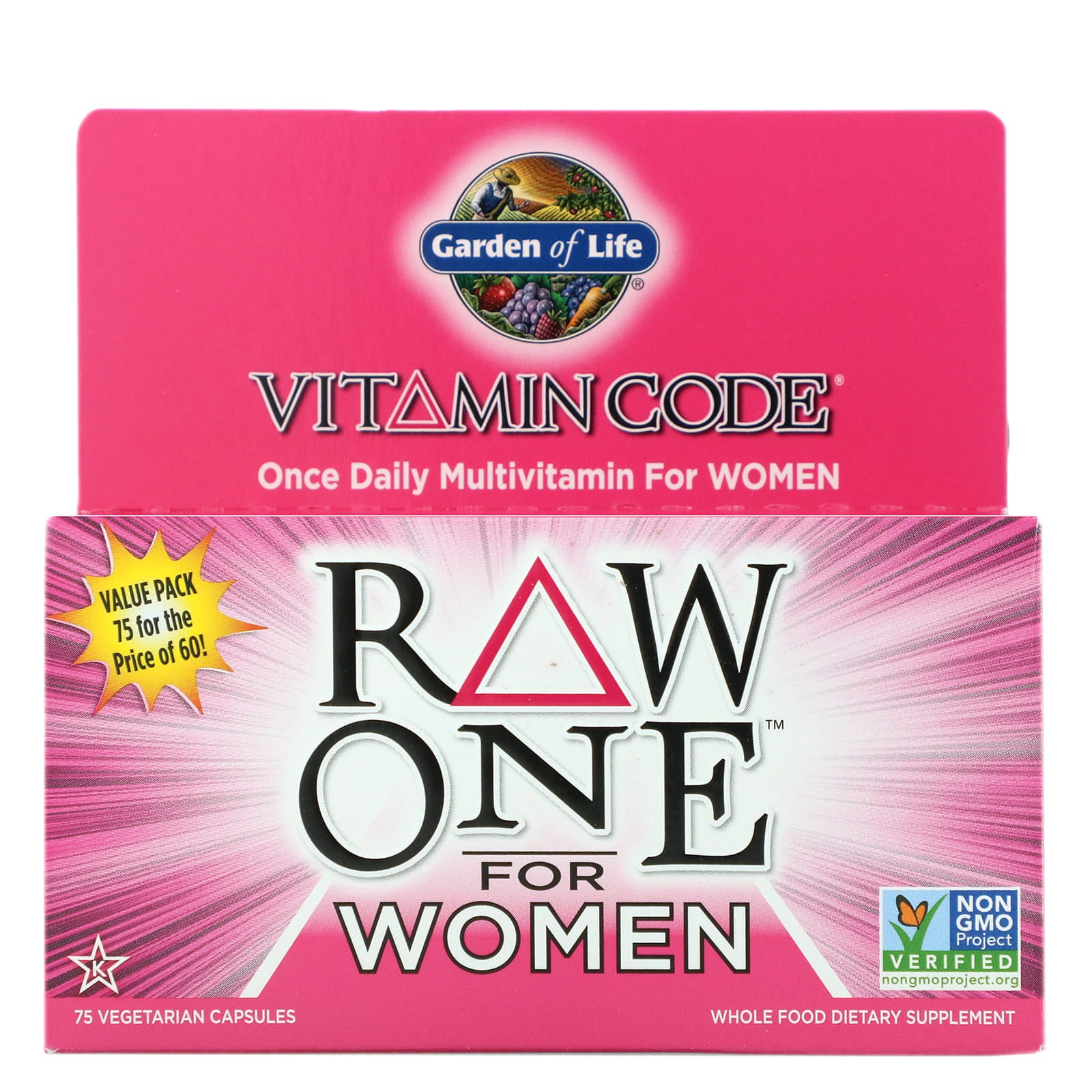 Vitamincode roh für Frauen von GARDEN OF LIFE, 75 Kapseln, Nahrungsergänzungsmittel für Frauen, natürliche Vitamine und Mineralstoffe