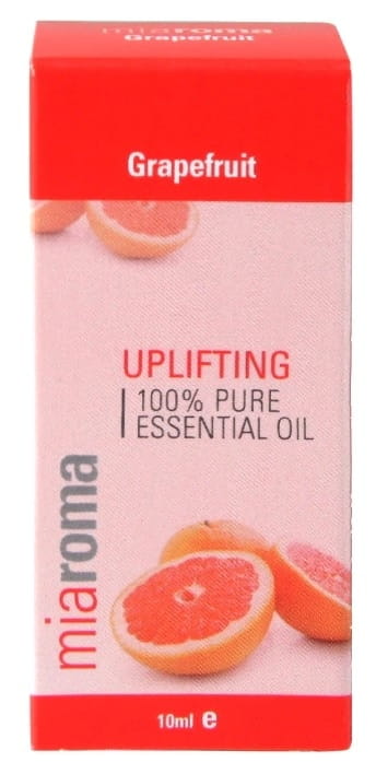 Reines ätherisches Grapefruit-Öl von HOLLAND & BARRETT in 10 ml Flasche, sichtbar in der Bildaufnahme.