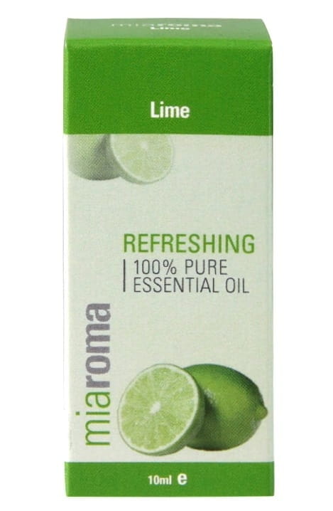 Reines ätherisches Limettenöl von HOLLAND & BARRETT in 10 ml Flasche, gelbgrünes Öl mit frischem Limettenaroma