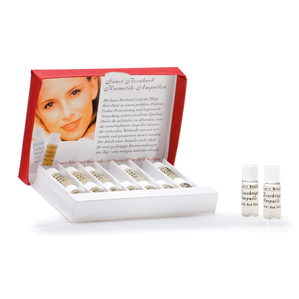 Feuchtigkeitsampullen von KRÄUTERHAUS SANCT BERNHARD, 14 Stück, 2 ml, klare Ampullen mit Flüssigkeit für die Hautpflege.