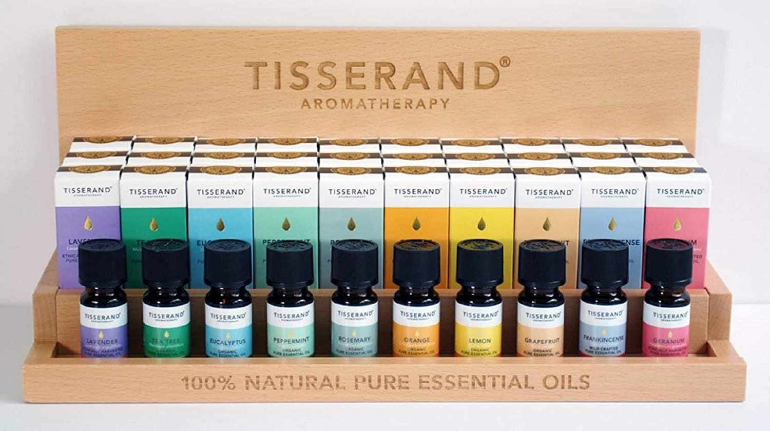 Set mit 40 ätherischen Ölen und Display, inklusive 10 Testern, von TISSERAND AROMATHERAPY, 30 x 9 ml und 10 x 9 ml Tester