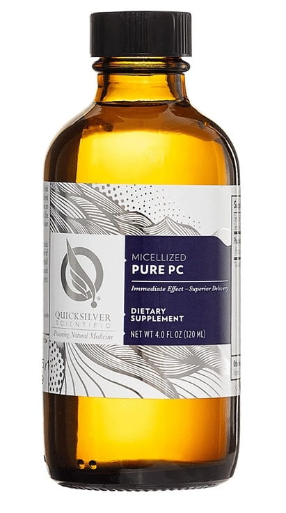 Reines PC-Phosphatidylcholin von QUICKSILVER SCIENTIFIC in einer 120 ml Flasche, klare Flüssigkeit, Produktflasche mit Etikett