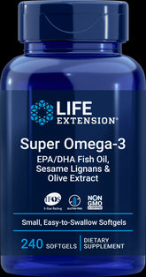 Super OMEGA - 3 EPA / DHA mit Sesam-Lignanen und Olivenextrakt 240 Kapseln LEBENSVERLĂNGERUNG