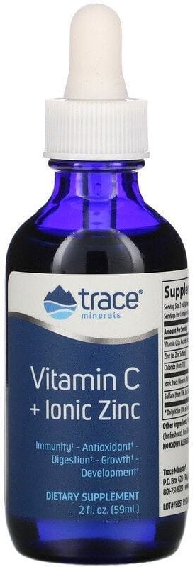 Vitamin C und Zink Tropfen von TRACE MINERALS, 59 ml mit Spurenelementen, flüssige Nahrungsergänzung für das Immunsystem