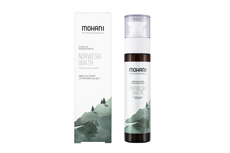 Norwegische Wind MOHANI Tagescreme, ultra-feuchtigkeitsspendend, glatte Textur, für trockene Haut, sichtbare Verpackung.