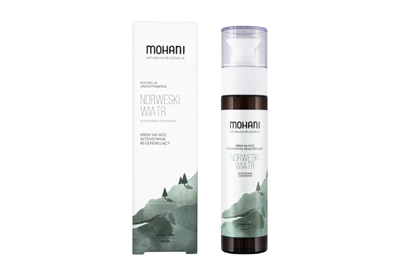 Nordische Nachtcreme von MOHANI mit regenerierender Wirkung, cremige Textur, in einem weißen Tiegel auf einem weißen Hintergrund