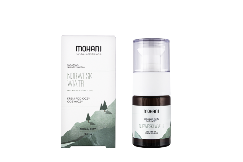Nährende Augencreme von MOHANI mit Norwegischem Wind, cremige Textur, in einem weißen Tiegel, für die empfindliche Augenpartie