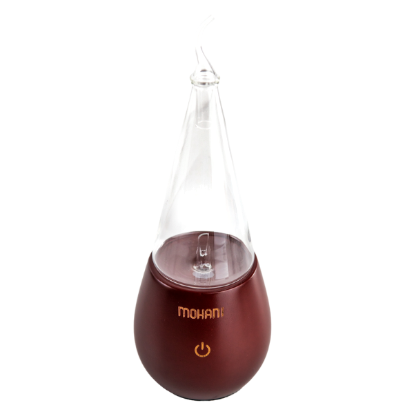 Dunkler Holzkegel Zerstäuber-Diffusor für ätherische Öle von MOHANI, aus Glas gefertigt, mit eleganter Form und Holz-Details