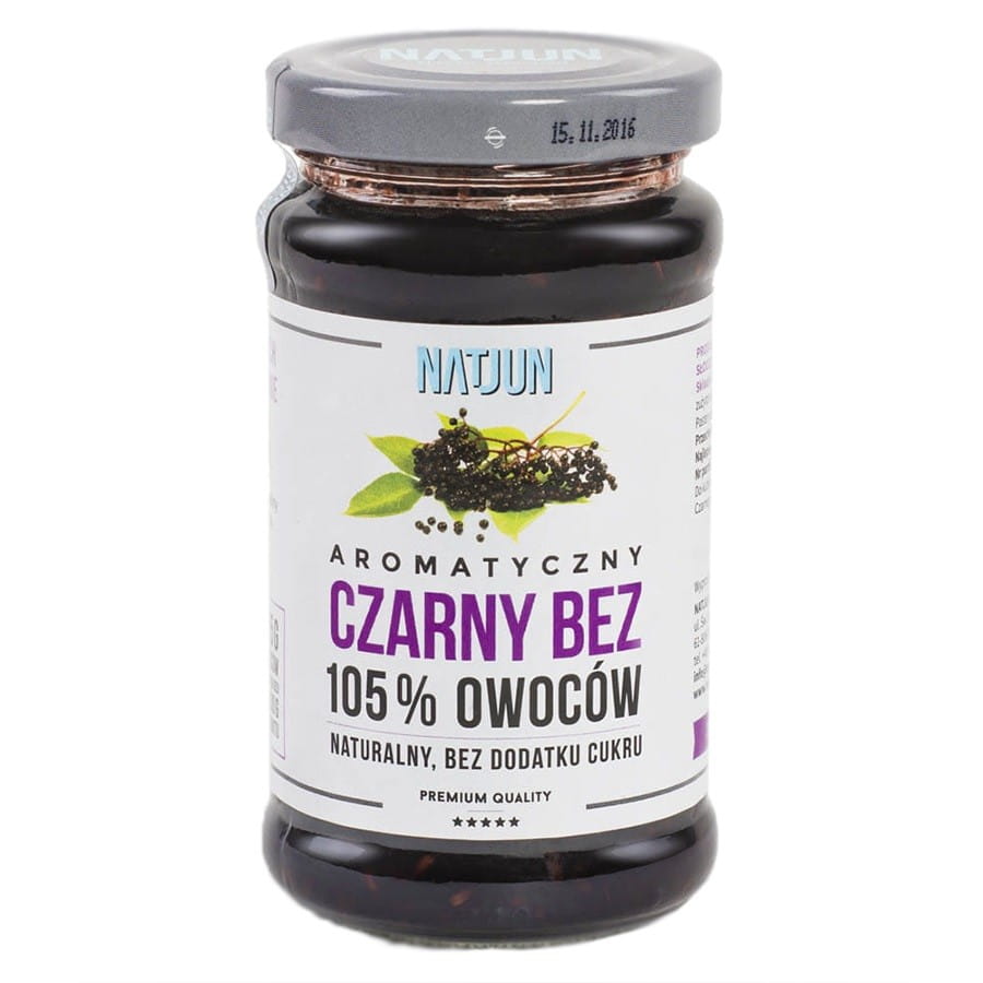 Schwarze Marmelade ohne Zuckerzusatz von NATJUN, 10,5% Frucht, 220g, glatte Textur in Glasbehälter